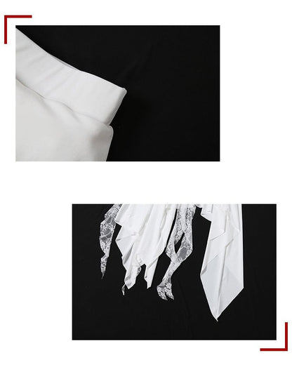 Mid Rise Asymmetrical Lace Panel A-Line Skirt