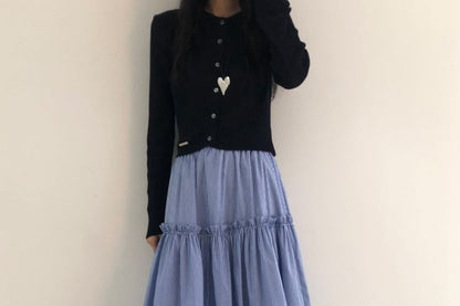 Elastic Waist Layered Panel Midi A-Line Skirt