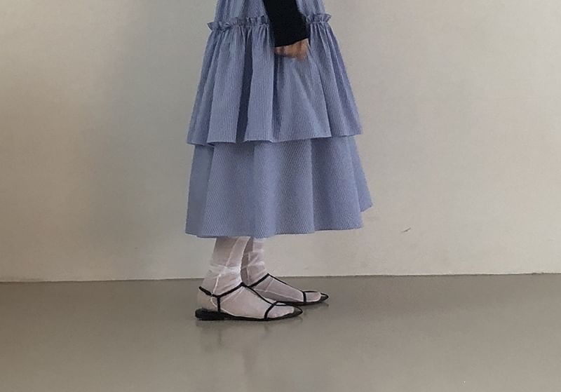 Elastic Waist Layered Panel Midi A-Line Skirt