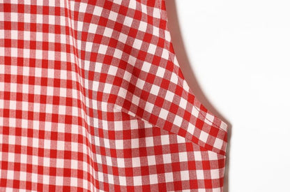 Mock Neck Gingham Slit Crop Tank Top / Mid Rise Ruched Cropped Straight Leg Pants