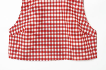 Mock Neck Gingham Slit Crop Tank Top / Mid Rise Ruched Cropped Straight Leg Pants