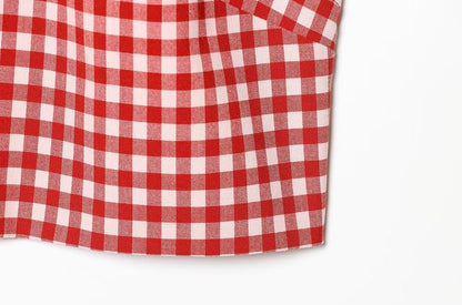 Mock Neck Gingham Slit Crop Tank Top / Mid Rise Ruched Cropped Straight Leg Pants