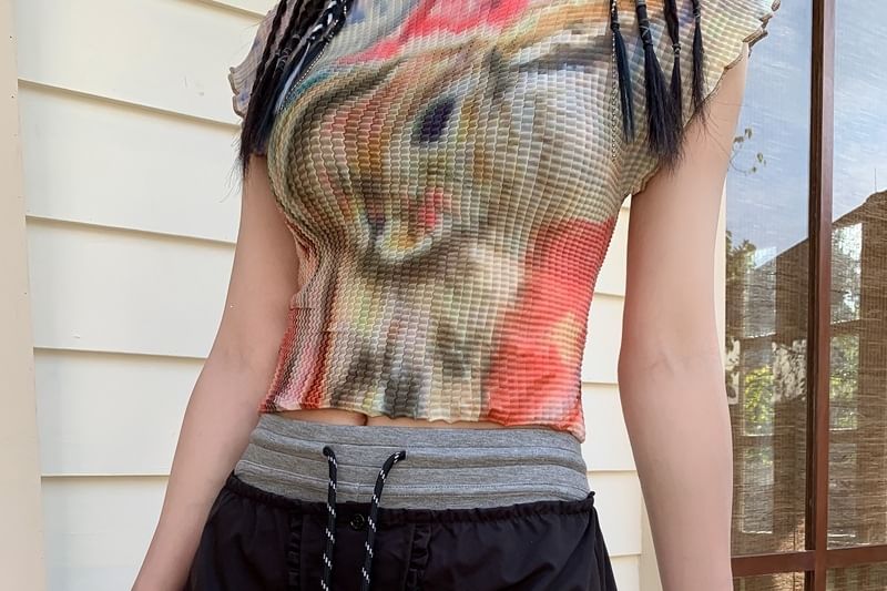 High Waist Color-Block Ruffled Mini A-Line Skirt