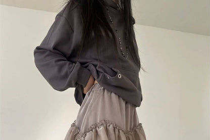 High Waist Mesh Panel Ruffled Mini Skirt