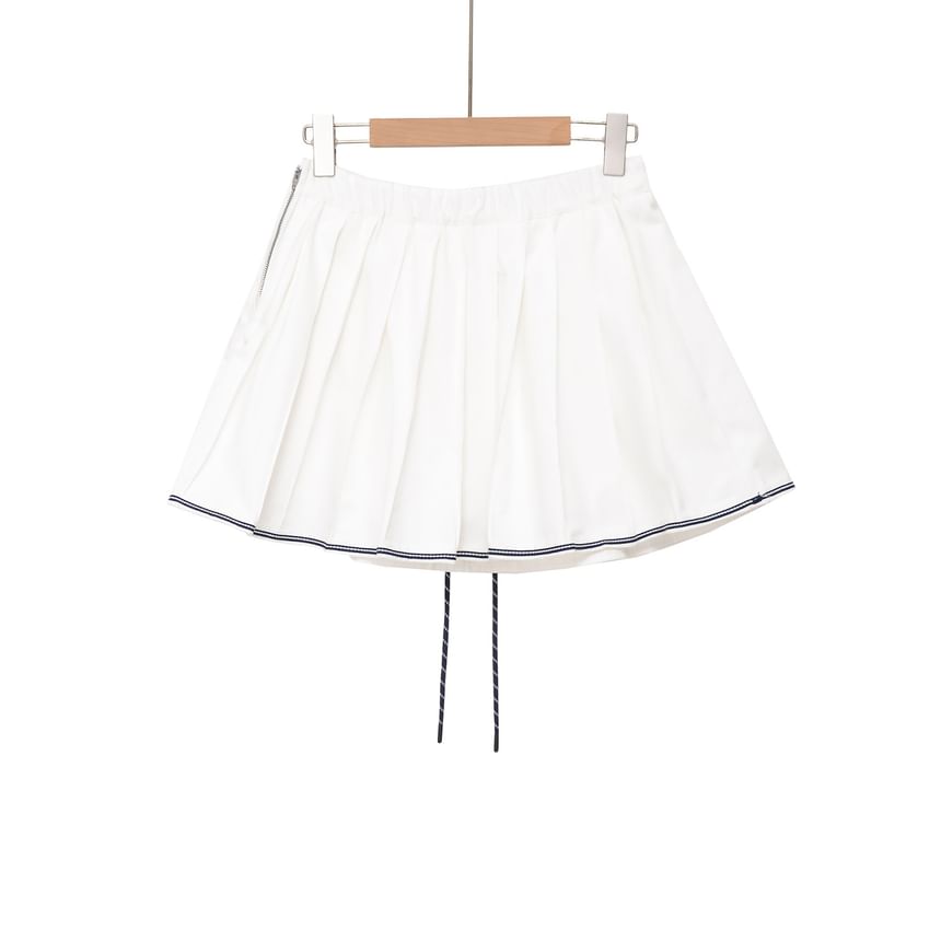 Drawstring Waist Contrast Trim Mini A-Line Skirt