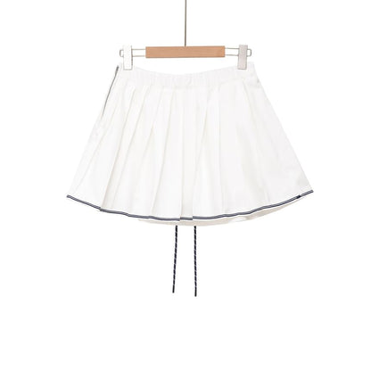 Drawstring Waist Contrast Trim Mini A-Line Skirt