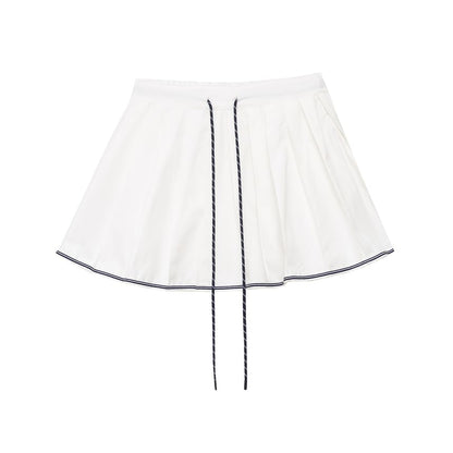 Drawstring Waist Contrast Trim Mini A-Line Skirt