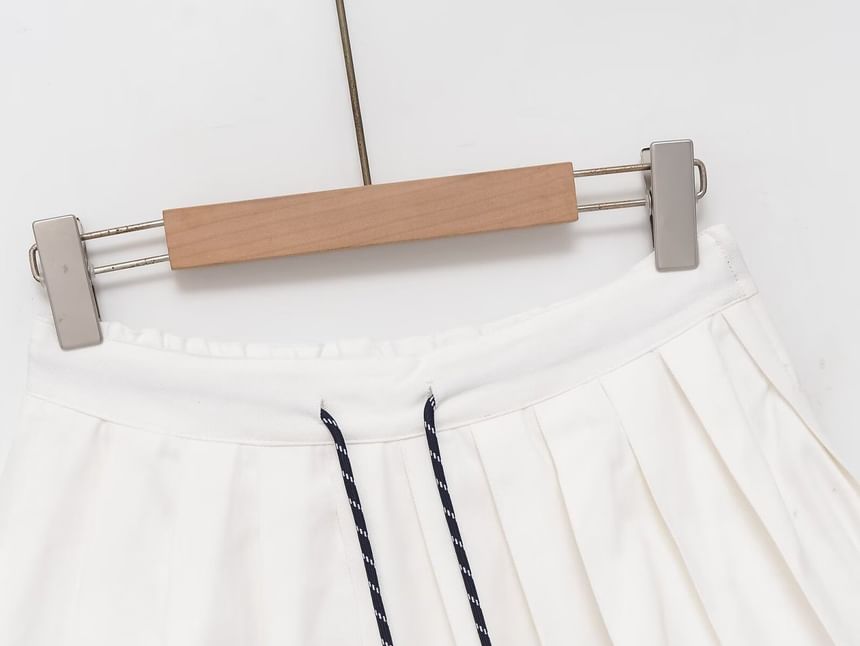 Drawstring Waist Contrast Trim Mini A-Line Skirt