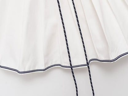 Drawstring Waist Contrast Trim Mini A-Line Skirt
