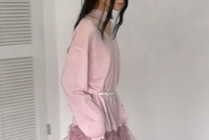 Mid Rise Plain Ruffle Maxi Tiered Skirt