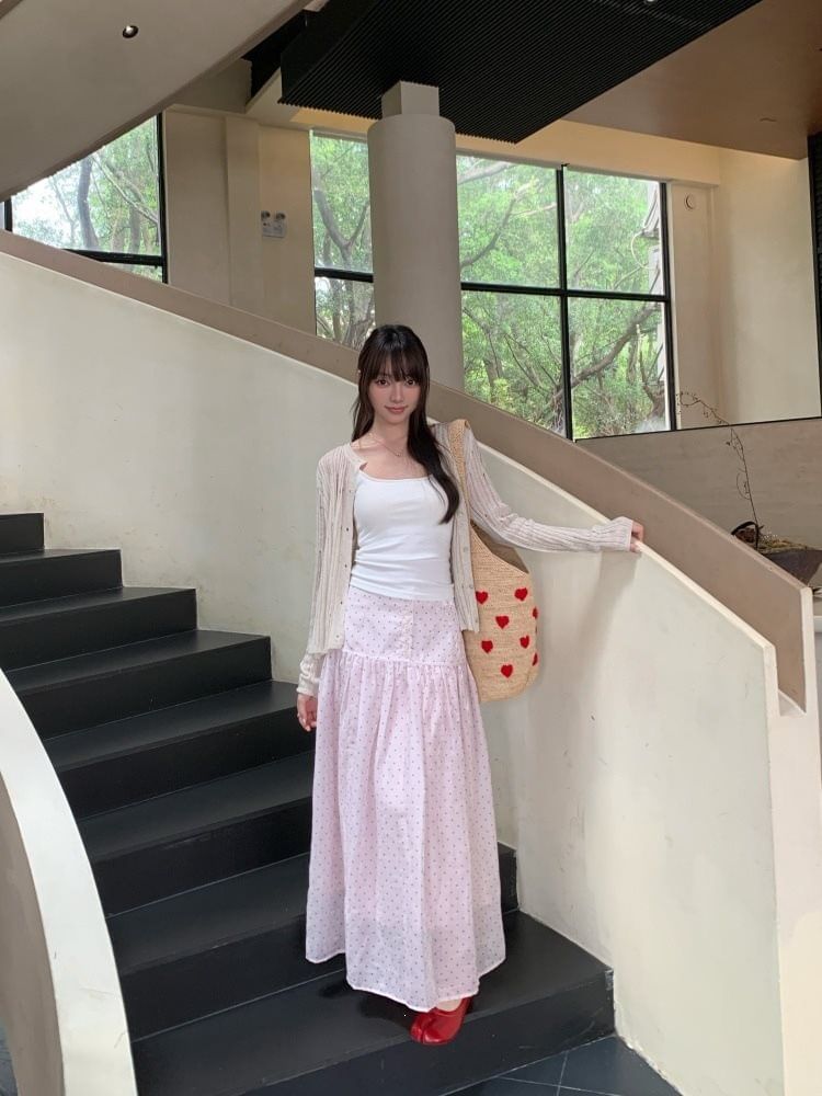 Mid Rise Dotted Maxi A-Line Skirt