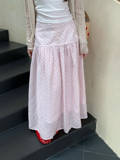 Mid Rise Dotted Maxi A-Line Skirt