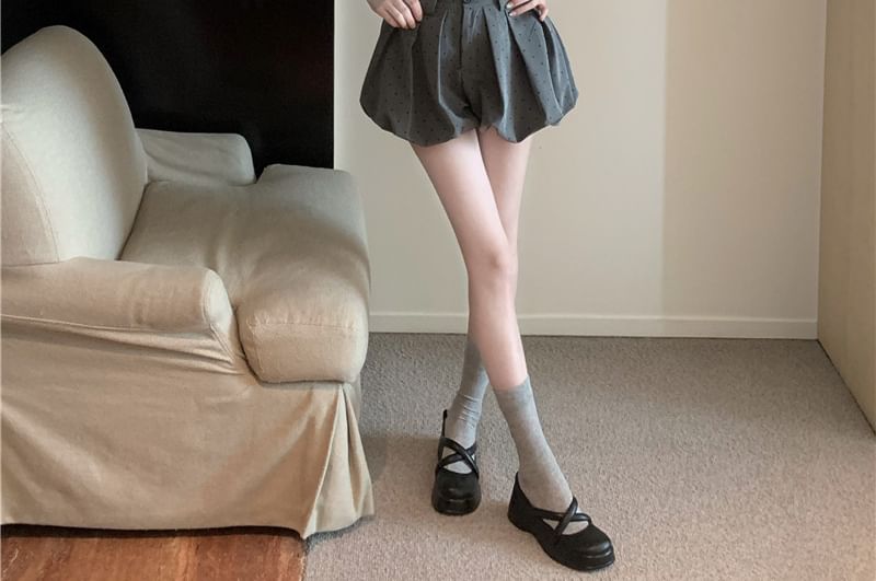 Square Neck Micro Dot Lace Trim Ruched Crop Tank Top / High Waist Bubble Hem Shorts