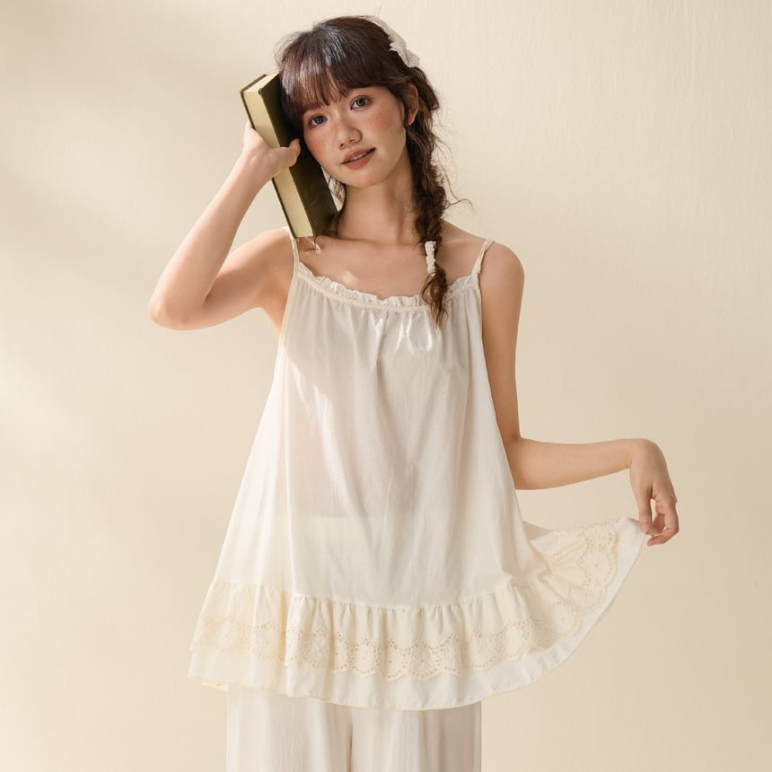 Lace Trim Ruffled Camisole Top