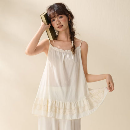 Lace Trim Ruffled Camisole Top