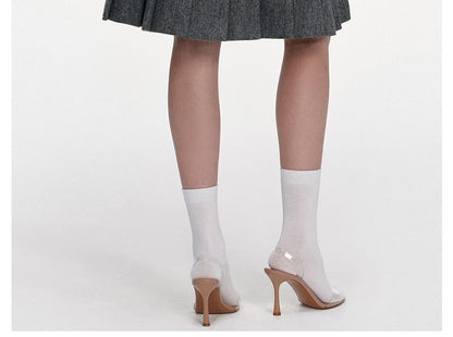High Waist Herringbone Pleated Slit A-Line Skirt