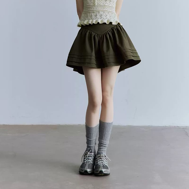 High Waist Plain Gathered Mini A-Line Skirt