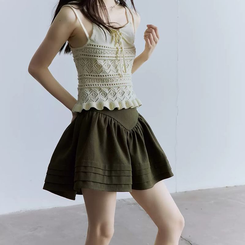 High Waist Plain Gathered Mini A-Line Skirt