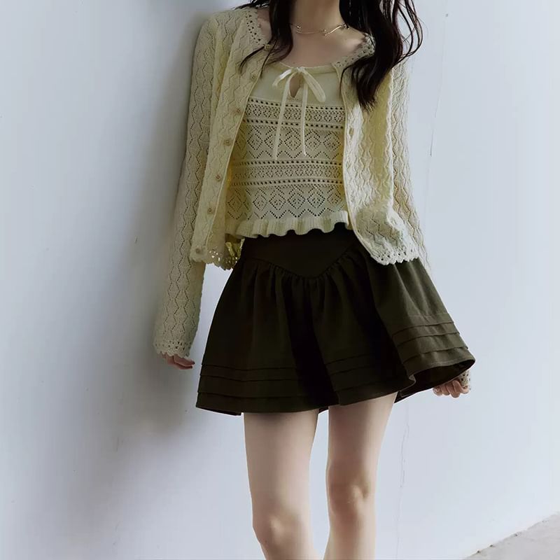 High Waist Plain Gathered Mini A-Line Skirt