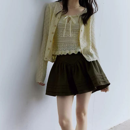 High Waist Plain Gathered Mini A-Line Skirt