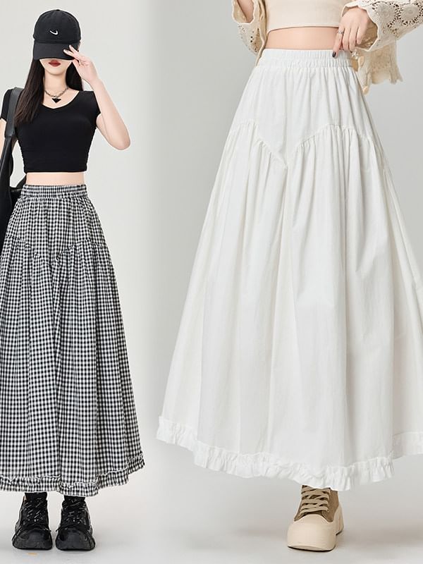 High Waist Ruffle Maxi A-Line Skirt