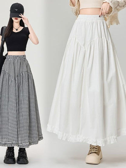 High Waist Ruffle Maxi A-Line Skirt