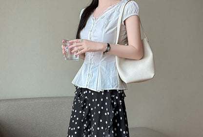 High Waist Dotted Asymmetrical Midi A-Line Skirt