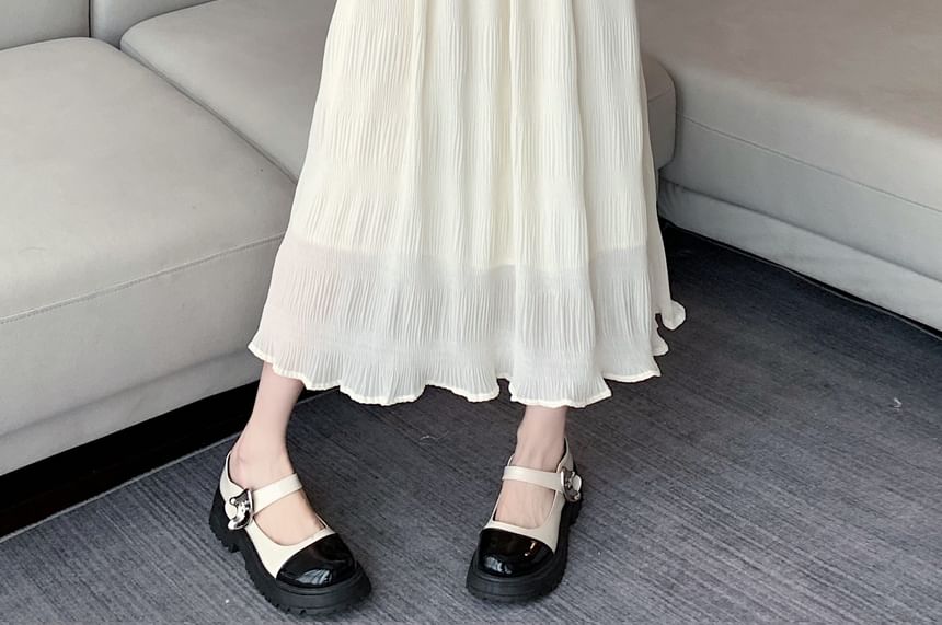 Elastic Waist Plain Midi A-Line Skirt