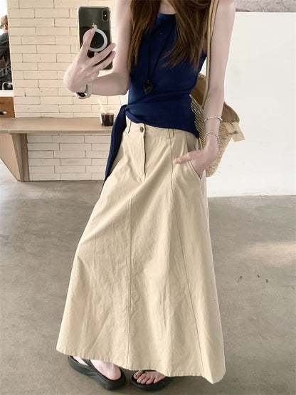 High Waist Plain Maxi A-Line Skirt