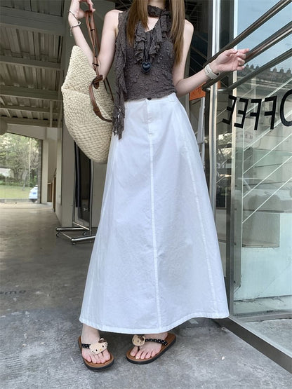 High Waist Plain Maxi A-Line Skirt