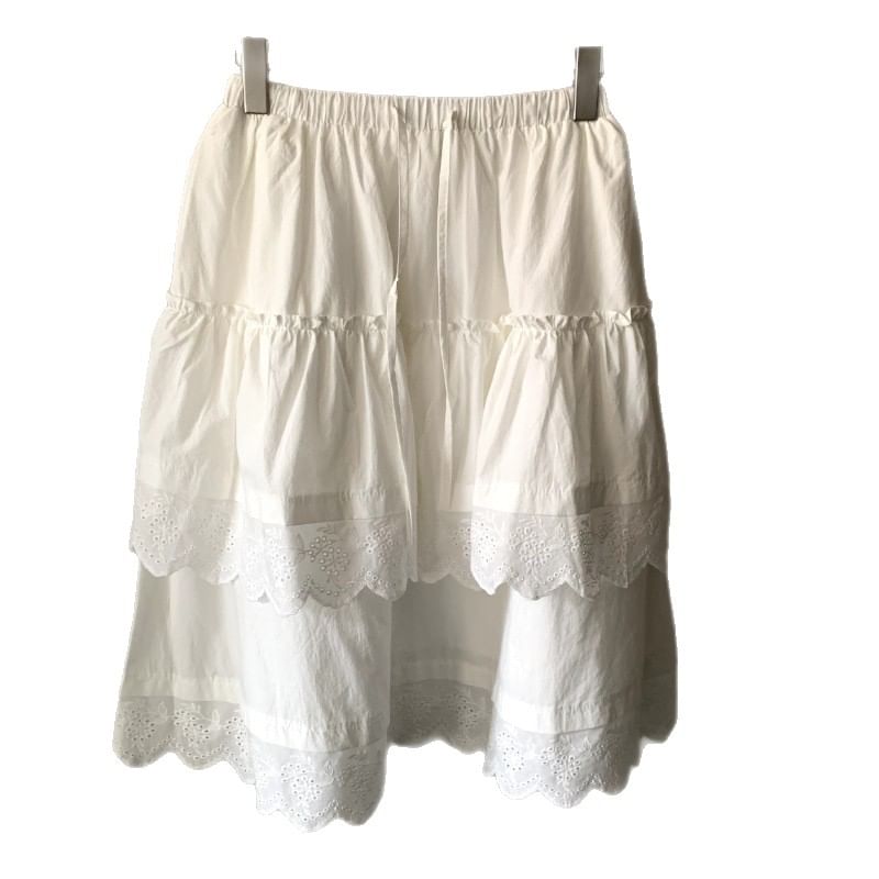 Elastic Waist Eyelet Lace Panel Layered A-Line Skirt