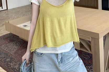 Crew Neck Knit Top and Camisole Set