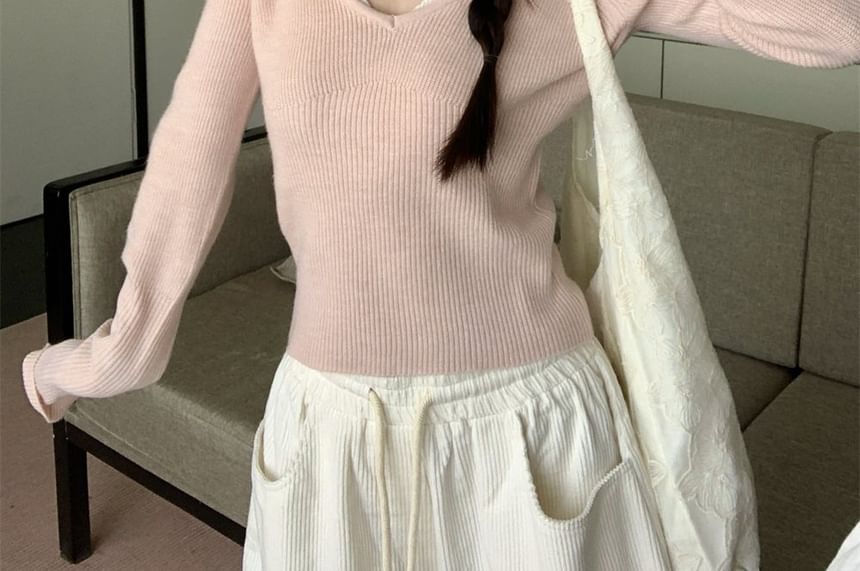 Cold Shoulder Two-Tone Knit Top and Wide Leg Pants