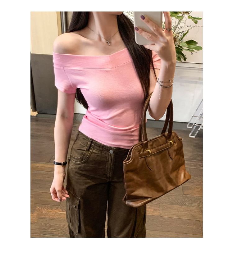 Off Shoulder Short Sleeve Crop Top