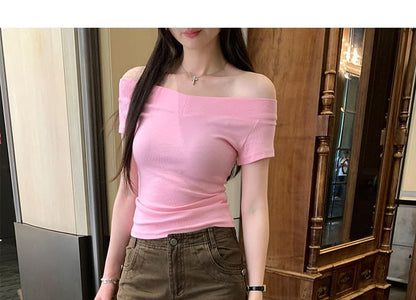 Off Shoulder Short Sleeve Crop Top