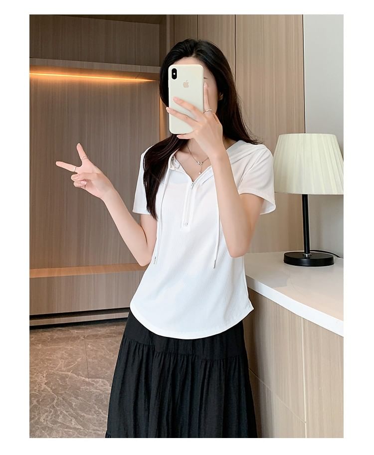 Half Zip Hooded Crop Top