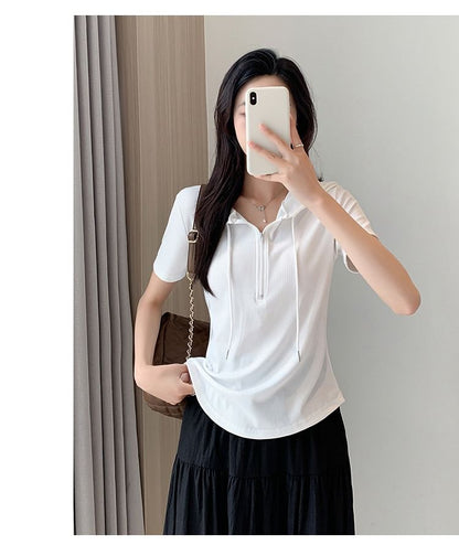 Half Zip Hooded Crop Top