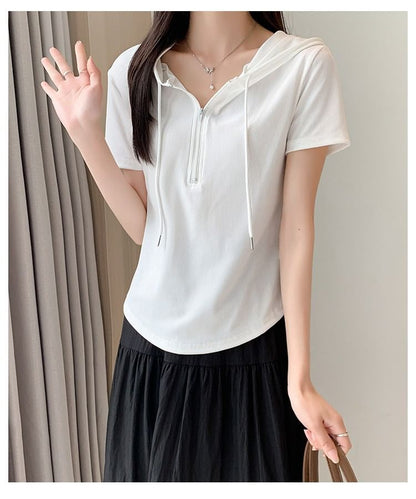 Half Zip Hooded Crop Top
