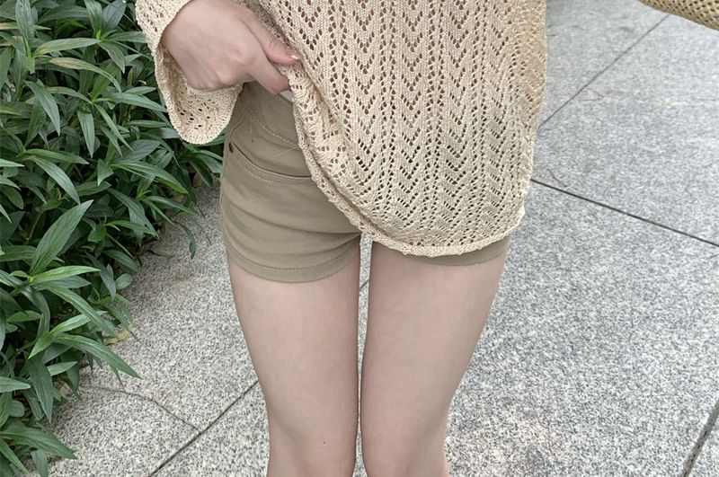 Perforated Sheer Boat Neck Long Sleeve Knit Top