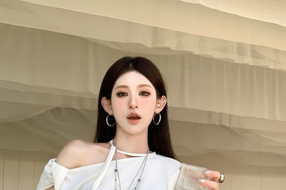 Slim Fit Off-Shoulder Short Sleeve T-Shirt