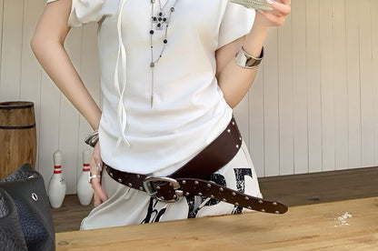Slim Fit Off-Shoulder Short Sleeve T-Shirt