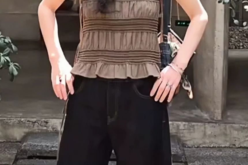 Ruched Crew Neck Crop Tank Top