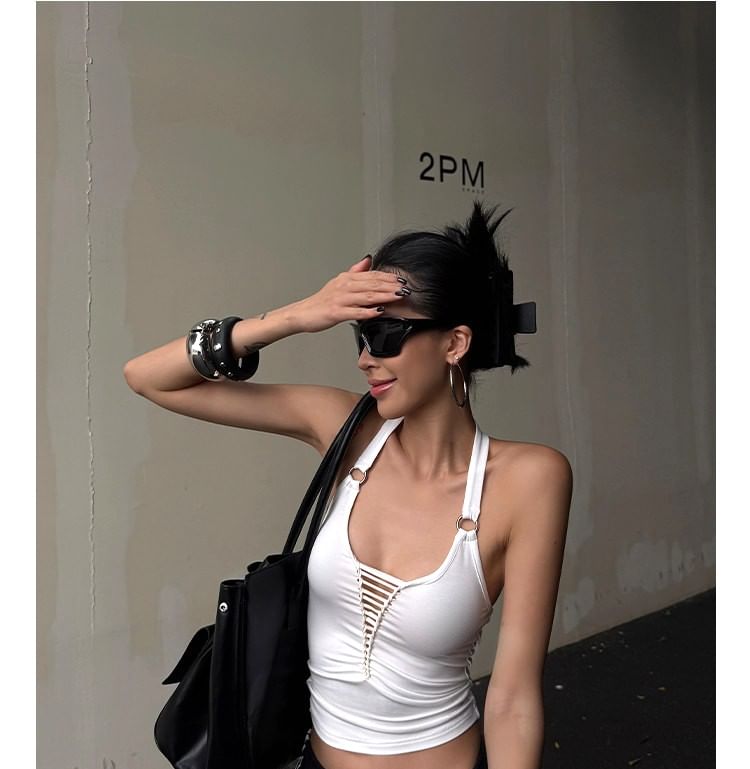 Halter Scoop Neck Crop Tank