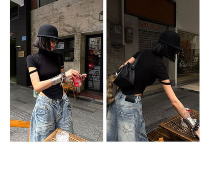 Mock Neck Cropped Tee