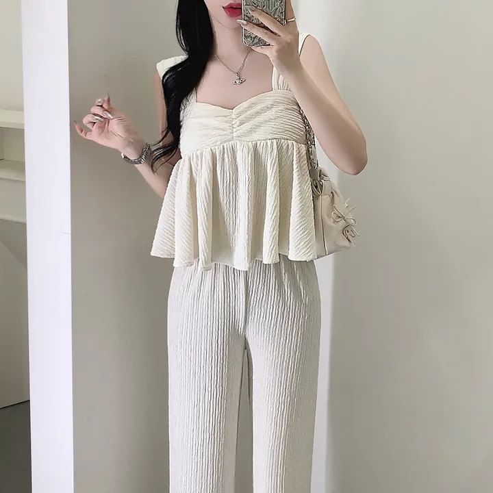 Square Neck Crop Top & Wide Leg Pants