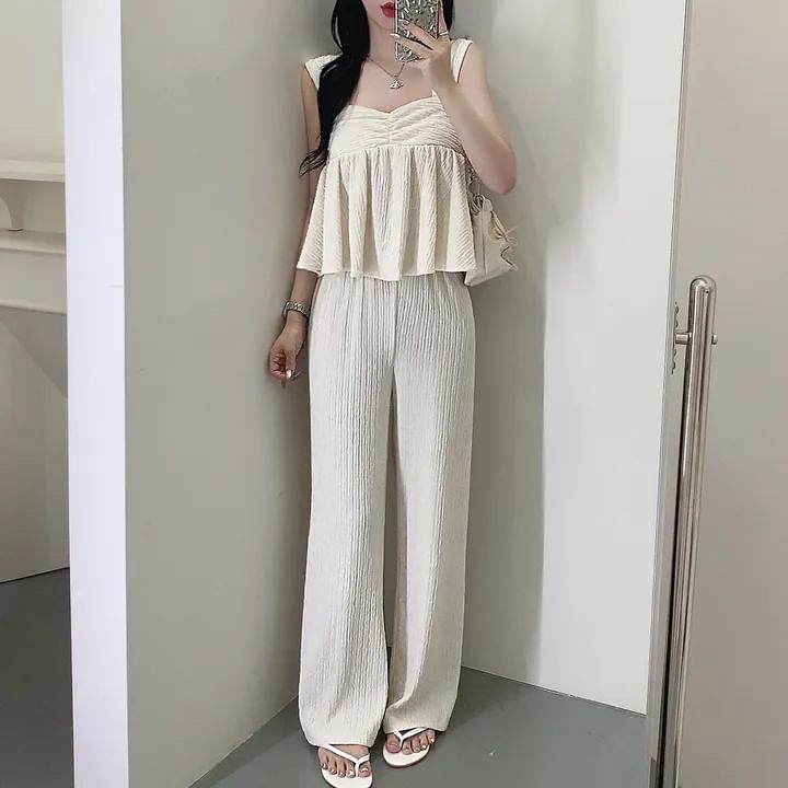 Square Neck Crop Top & Wide Leg Pants