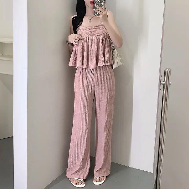 Square Neck Crop Top & Wide Leg Pants