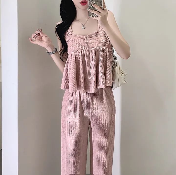 Square Neck Crop Top & Wide Leg Pants