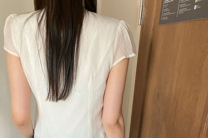Scarf Neck Button Crop Blouse