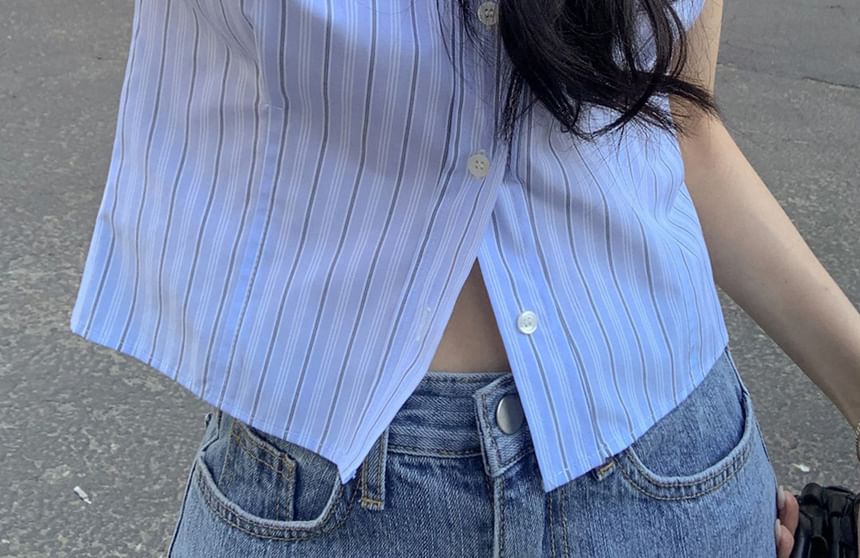 Collared Button Crop Blouse